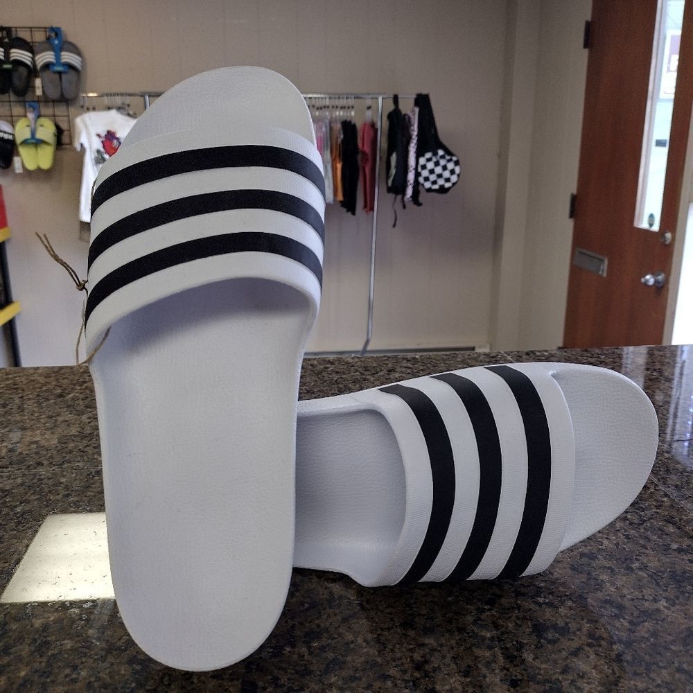 Adidas men's white and black slides sandals